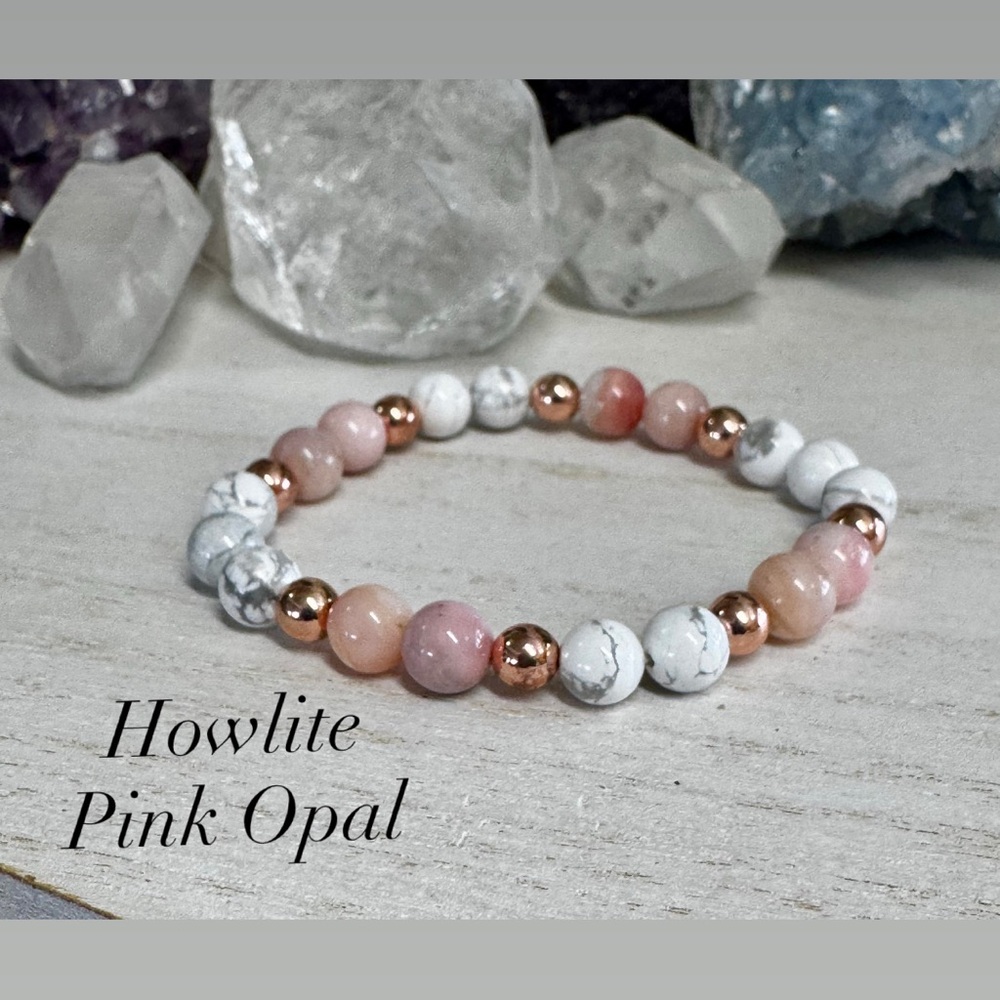 2/$40 - 8mm Howlite & Pink Opal Gemstone Stretch Bracelet